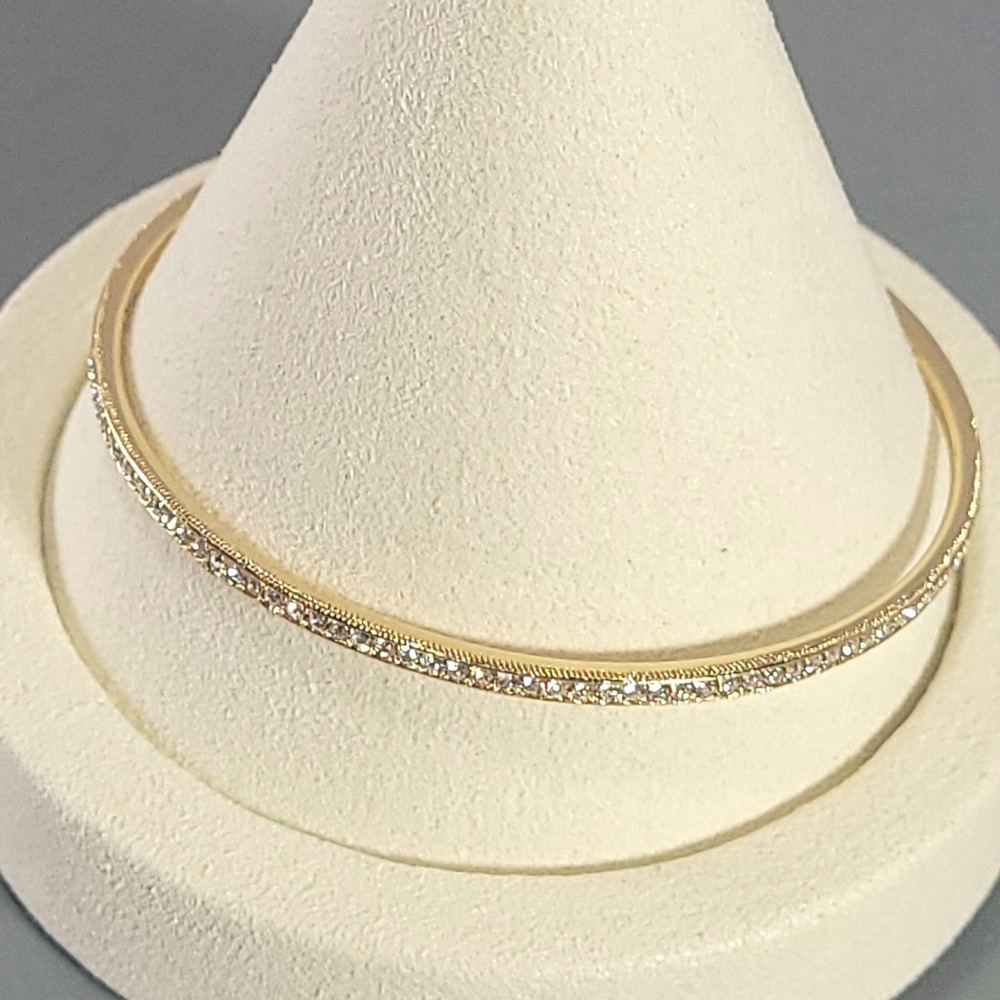 Nadri Bangle Bracelet Women 8 Gold Tone Rhinestone Milgrain Slim Minimalist